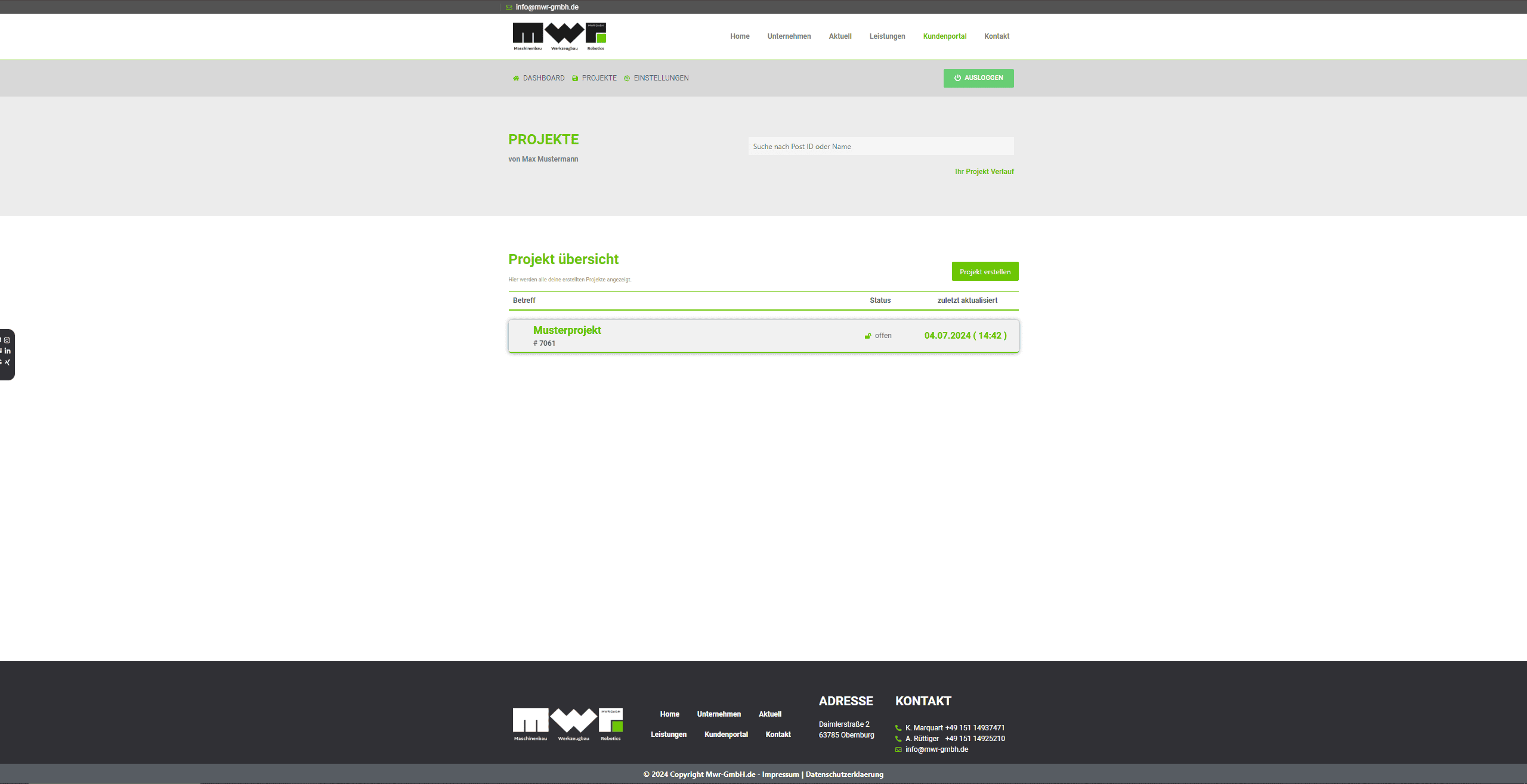 Projekt Seite-übersicht